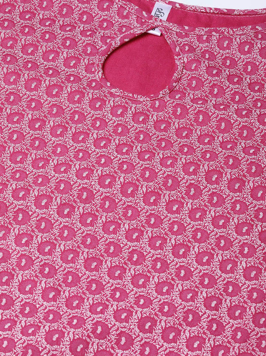 Women Pink & White Straight Floral Printed Kurta And Skirt Set | LASVINI - Redefining Indian Fashion with Elegance