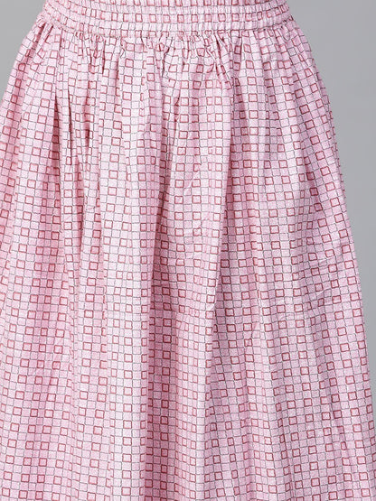 Women Pink & White Straight Floral Printed Kurta And Skirt Set | LASVINI - Redefining Indian Fashion with Elegance