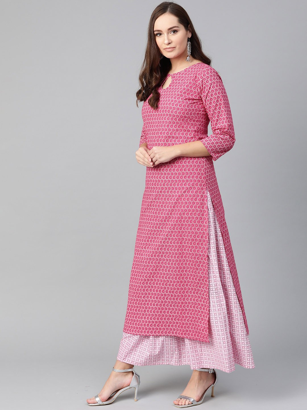 Women Pink & White Straight Floral Printed Kurta And Skirt Set | LASVINI - Redefining Indian Fashion with Elegance