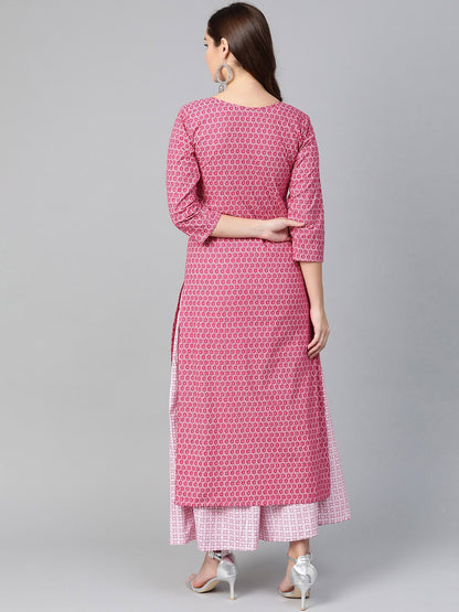 Women Pink & White Straight Floral Printed Kurta And Skirt Set | LASVINI - Redefining Indian Fashion with Elegance
