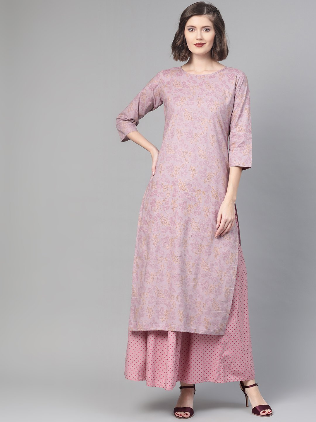 Women Mauve & Pink Straight Floral Printed Kurta And Skirt Set | LASVINI - Redefining Indian Fashion with Elegance