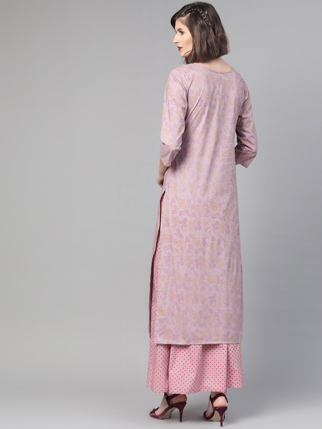Women Mauve & Pink Straight Floral Printed Kurta And Skirt Set | LASVINI - Redefining Indian Fashion with Elegance