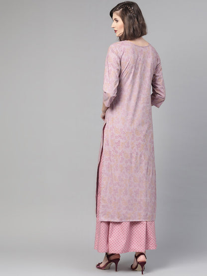 Women Mauve & Pink Straight Floral Printed Kurta And Skirt Set | LASVINI - Redefining Indian Fashion with Elegance