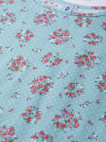 Women Blue & Pink Straight Floral Printed Kurta And Palazzos Set | LASVINI - Redefining Indian Fashion with Elegance