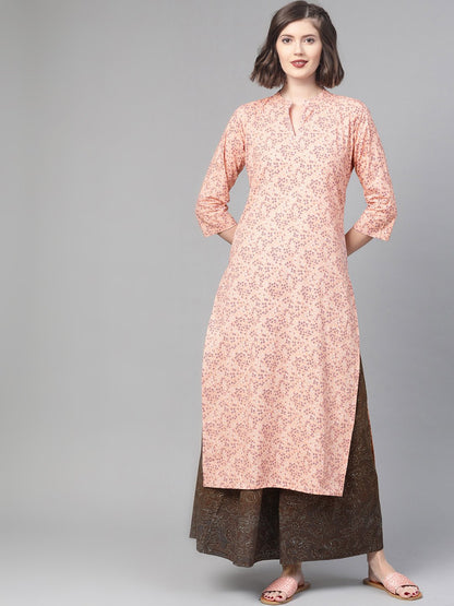 Women Peach & Purple Straight Floral Printed Kurta And Skirt Set | LASVINI - Redefining Indian Fashion with Elegance