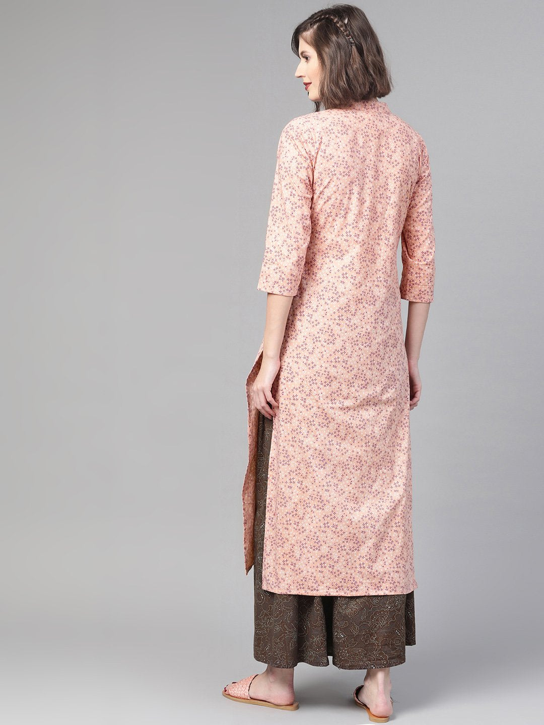 Women Peach & Purple Straight Floral Printed Kurta And Skirt Set | LASVINI - Redefining Indian Fashion with Elegance