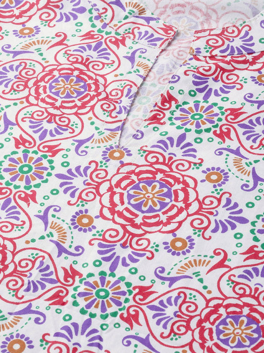 Women White & Red Straight Ethnic Motifs Printed Kurta And Skirt Set | LASVINI - Redefining Indian Fashion with Elegance