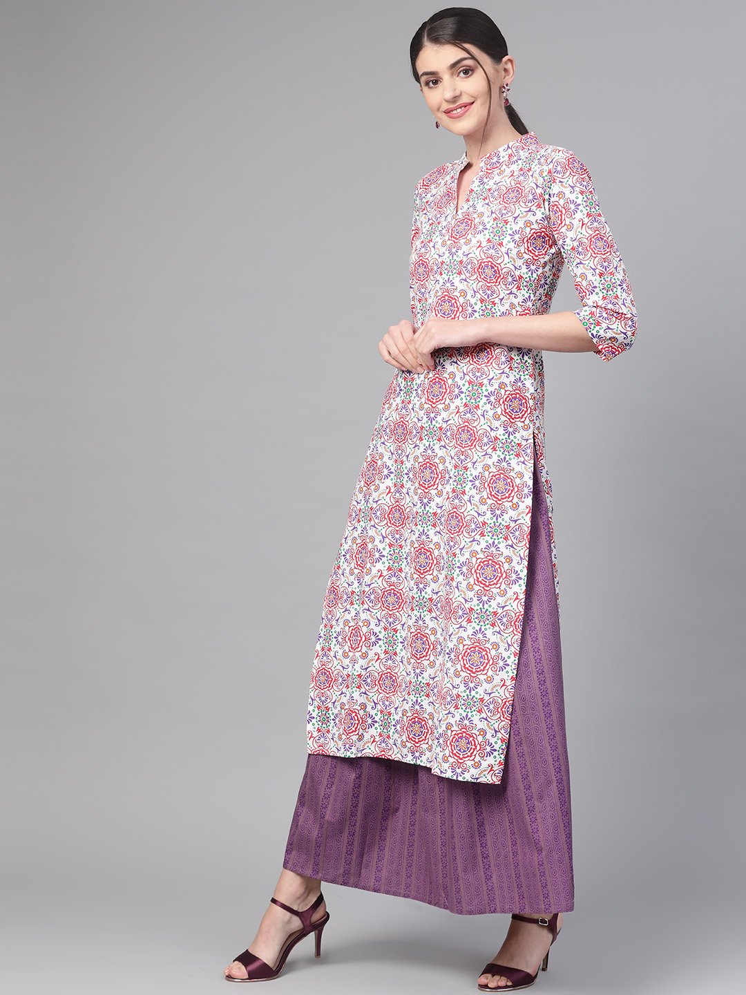 Women White & Red Straight Ethnic Motifs Printed Kurta And Skirt Set | LASVINI - Redefining Indian Fashion with Elegance