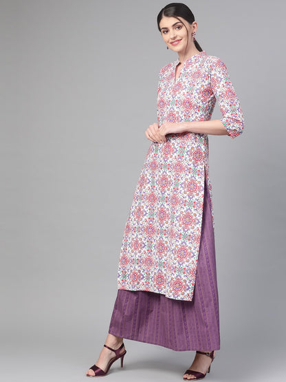 Women White & Red Straight Ethnic Motifs Printed Kurta And Skirt Set | LASVINI - Redefining Indian Fashion with Elegance