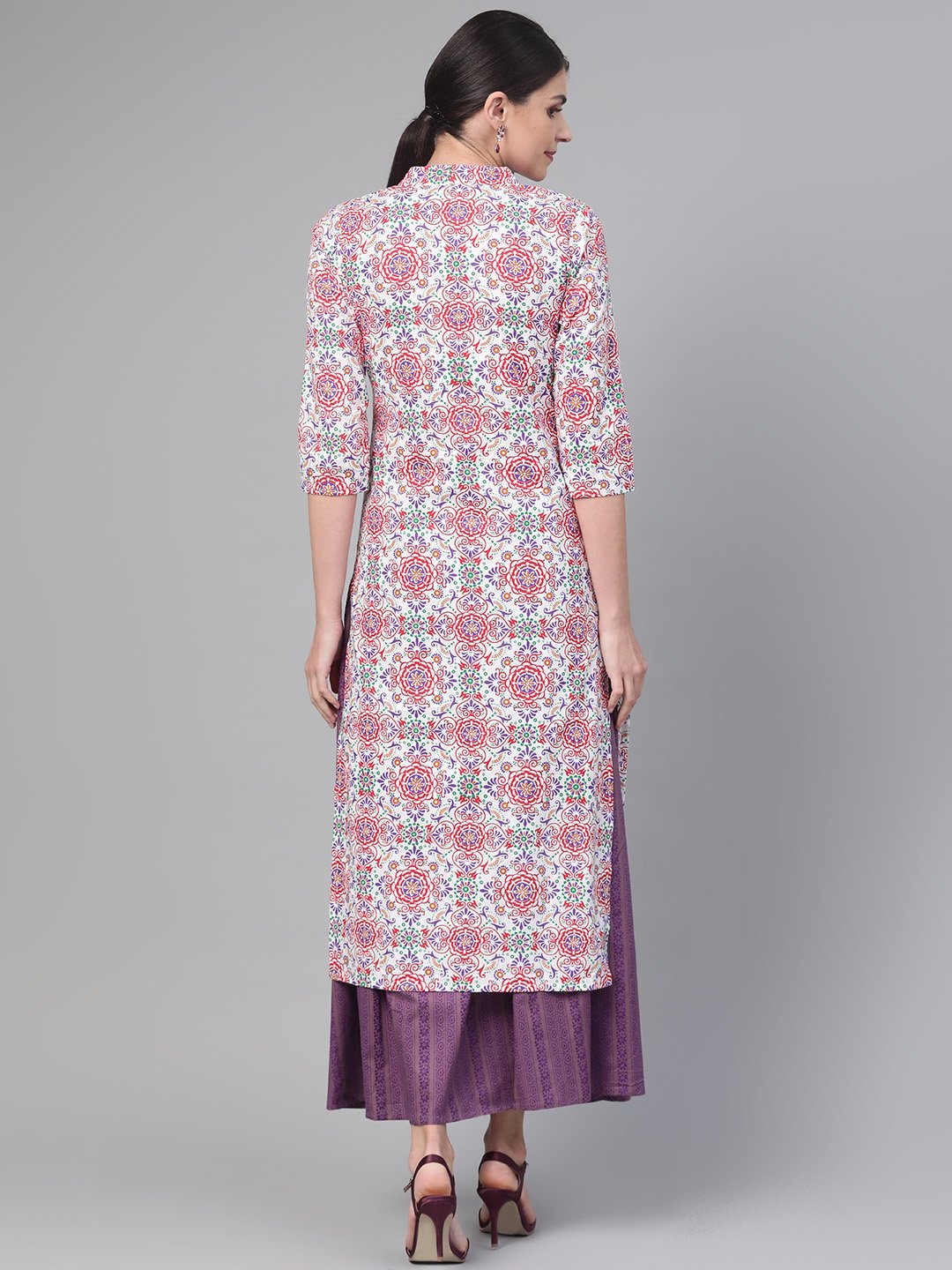 Women White & Red Straight Ethnic Motifs Printed Kurta And Skirt Set | LASVINI - Redefining Indian Fashion with Elegance