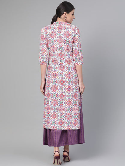 Women White & Red Straight Ethnic Motifs Printed Kurta And Skirt Set | LASVINI - Redefining Indian Fashion with Elegance