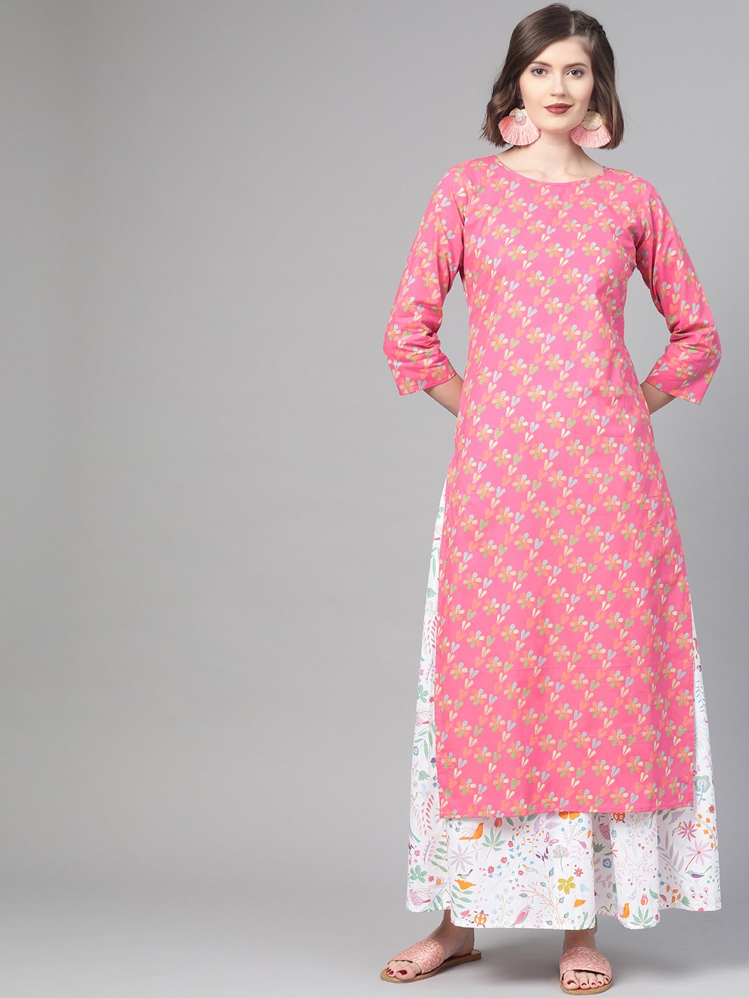 Women Pink & Multi Straight Floral Printed Kurta And Skirt Set | LASVINI - Redefining Indian Fashion with Elegance