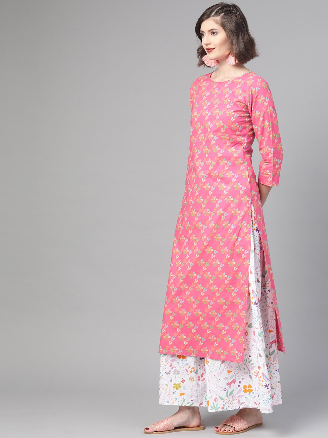 Women Pink & Multi Straight Floral Printed Kurta And Skirt Set | LASVINI - Redefining Indian Fashion with Elegance