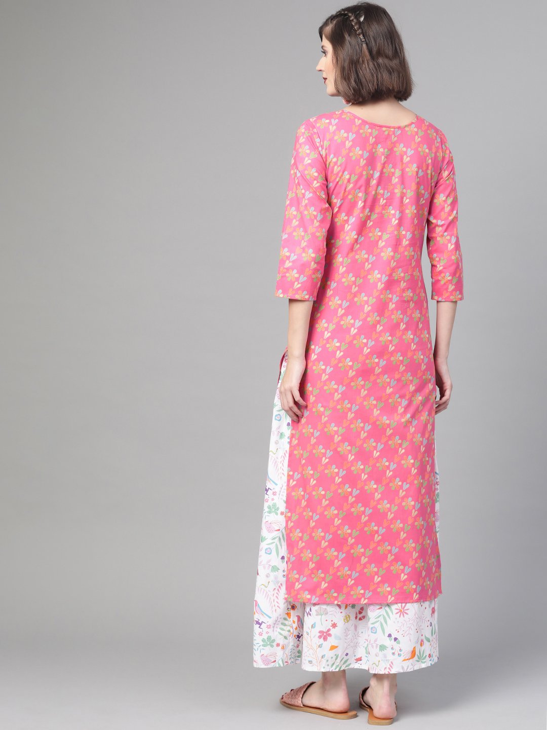 Women Pink & Multi Straight Floral Printed Kurta And Skirt Set | LASVINI - Redefining Indian Fashion with Elegance