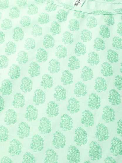 Women Green & Pink Straight Ethnic Motifs Printed Kurta And Skirt Set | LASVINI - Redefining Indian Fashion with Elegance