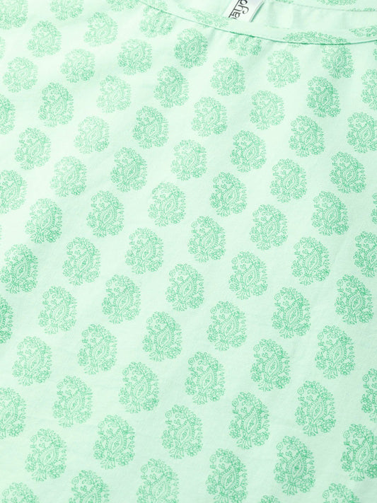 Women Green & Pink Straight Ethnic Motifs Printed Kurta And Skirt Set | LASVINI - Redefining Indian Fashion with Elegance