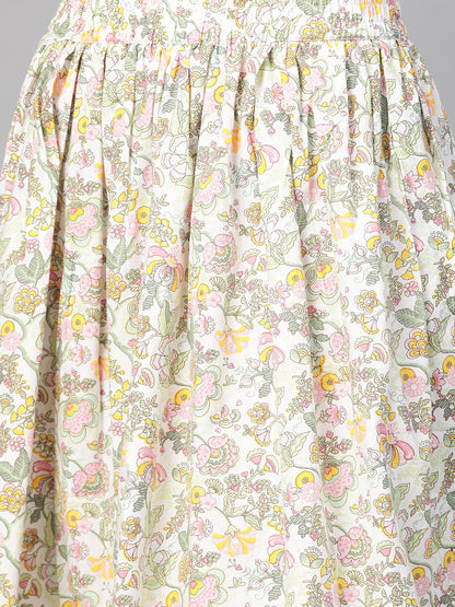 Women Green & Pink Straight Ethnic Motifs Printed Kurta And Skirt Set | LASVINI - Redefining Indian Fashion with Elegance