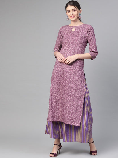 Women Mauve & Purple Straight Paisley Printed Kurta And Skirt Set | LASVINI - Redefining Indian Fashion with Elegance