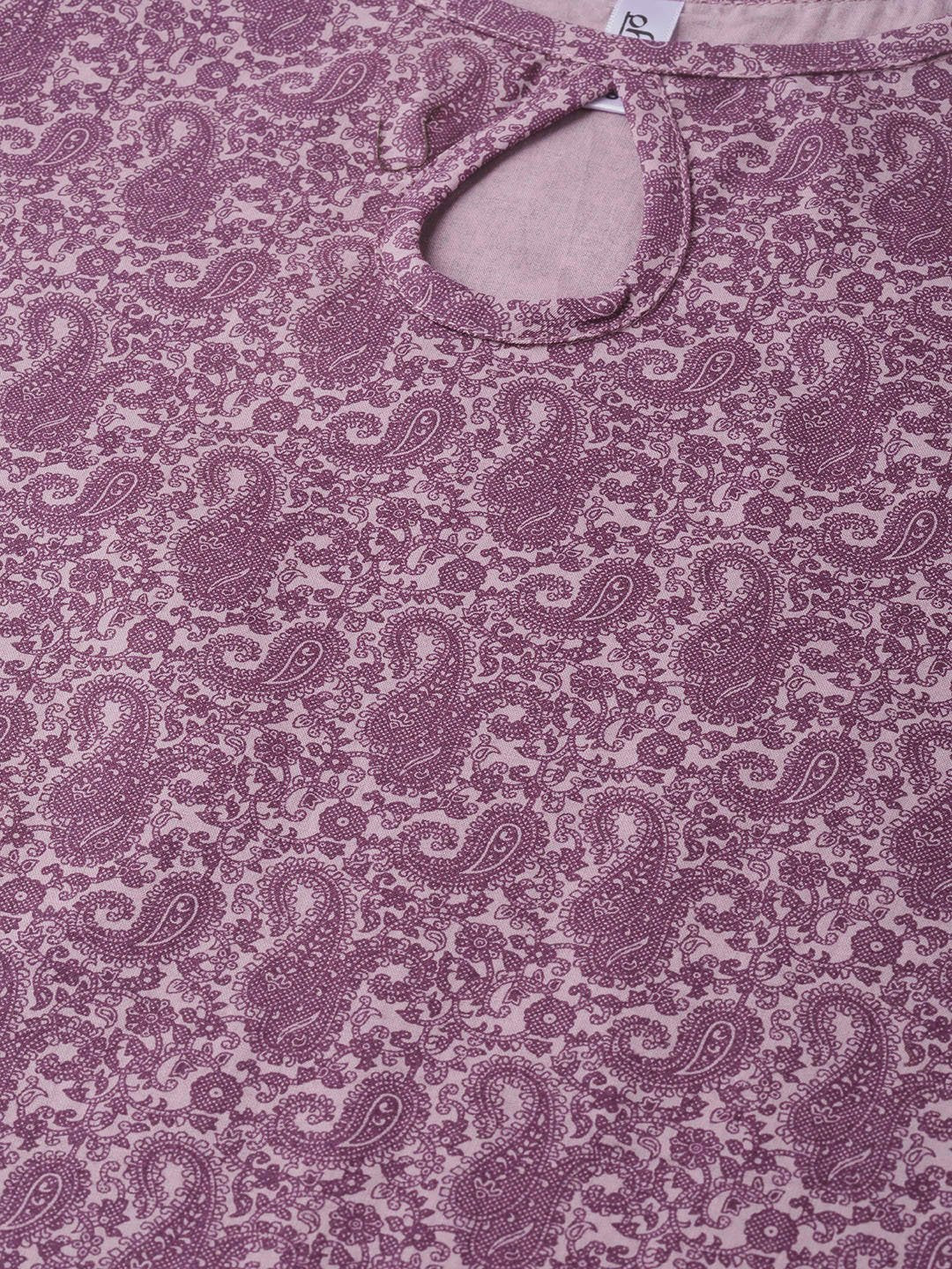Women Mauve & Purple Straight Paisley Printed Kurta And Skirt Set | LASVINI - Redefining Indian Fashion with Elegance