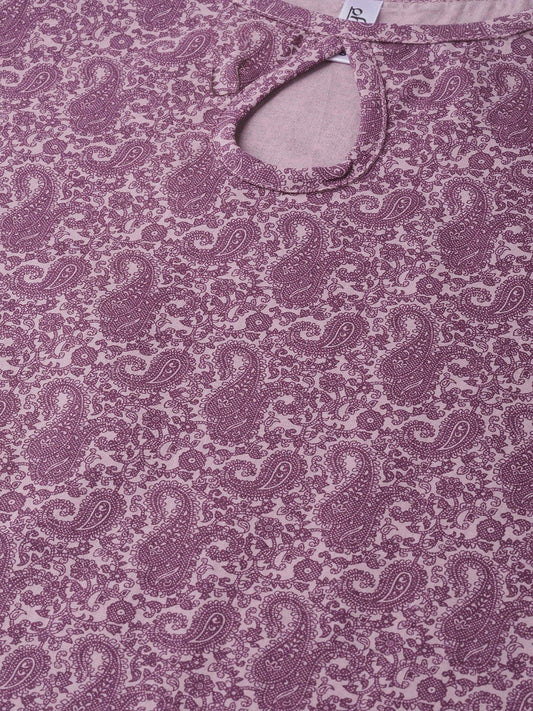 Women Mauve & Purple Straight Paisley Printed Kurta And Skirt Set | LASVINI - Redefining Indian Fashion with Elegance