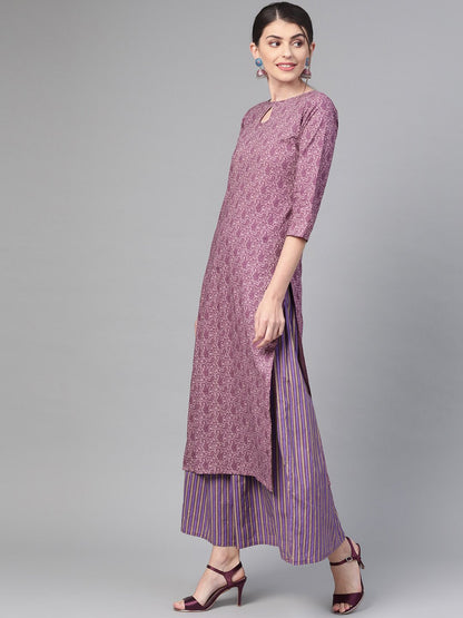 Women Mauve & Purple Straight Paisley Printed Kurta And Skirt Set | LASVINI - Redefining Indian Fashion with Elegance