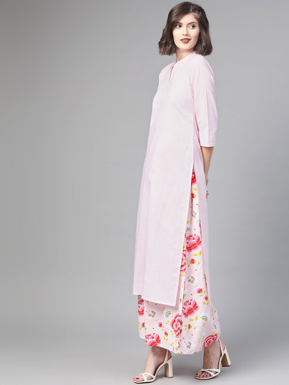 Women Pink & Red Straight Checked Printed Kurta And Skirt Set | LASVINI - Redefining Indian Fashion with Elegance