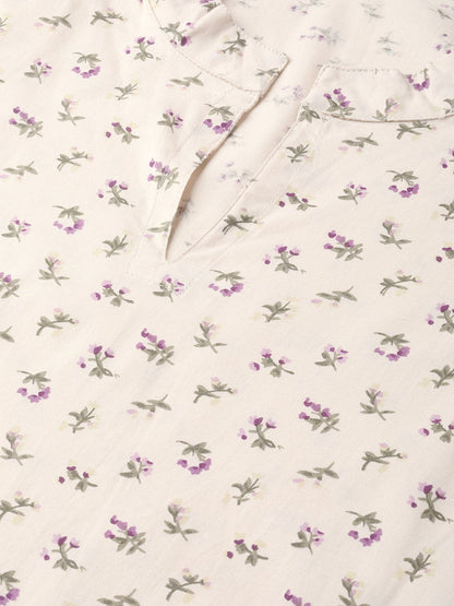 Women Cream & Olive Straight Floral Printed Kurta And Palazzos Set | LASVINI - Redefining Indian Fashion with Elegance