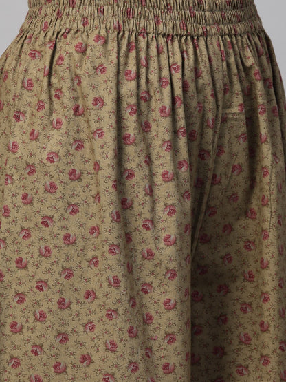 Women Cream & Olive Straight Floral Printed Kurta And Palazzos Set | LASVINI - Redefining Indian Fashion with Elegance