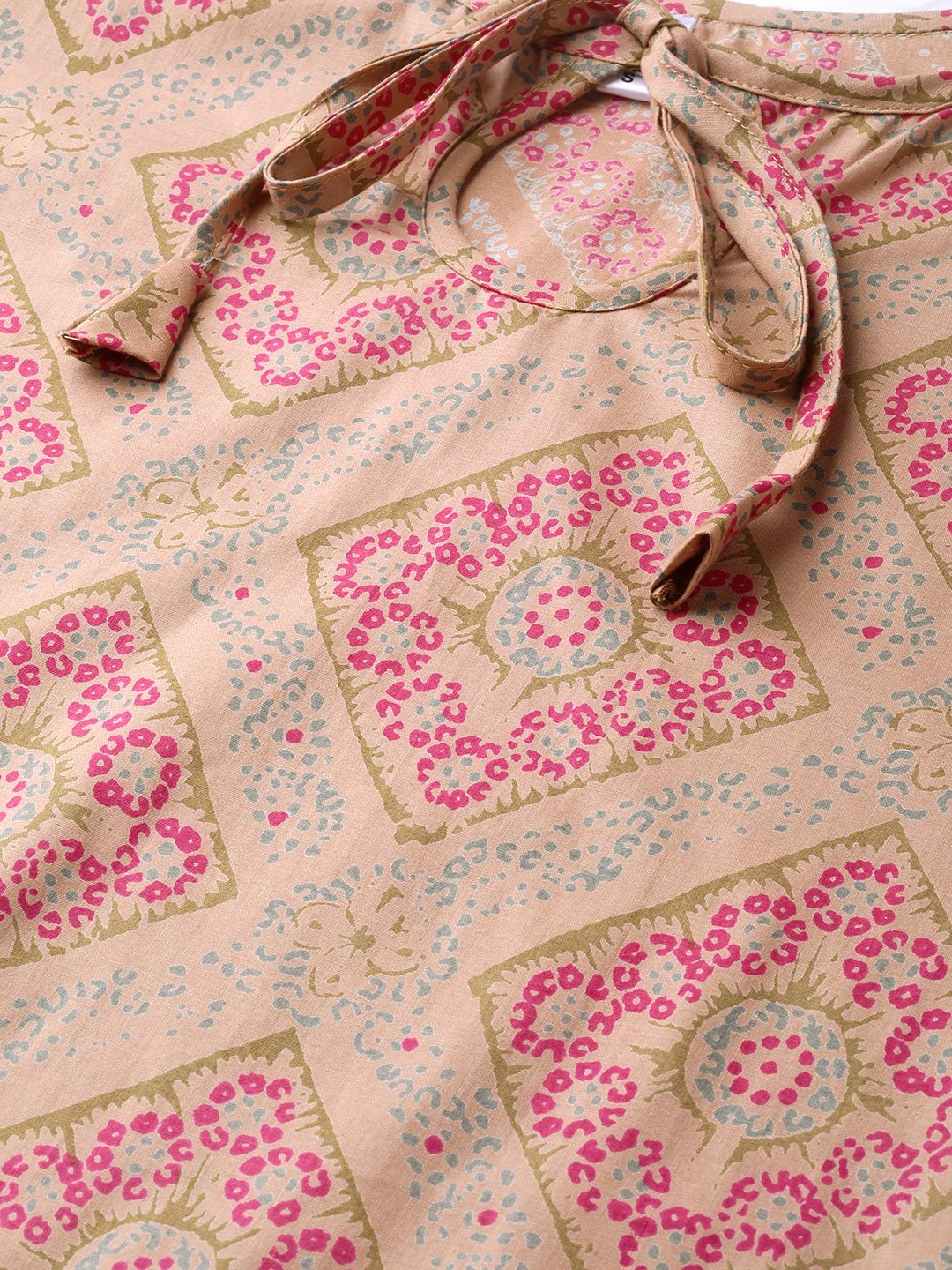 Women Beige & Pink Straight Geometric Printed Kurta And Palazzos Set | LASVINI - Redefining Indian Fashion with Elegance