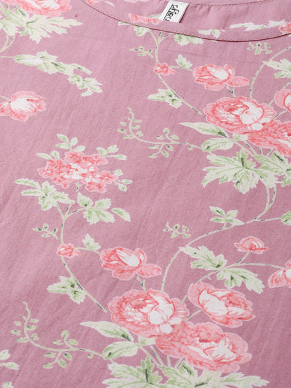 Women Pink & Green Straight Floral Printed Kurta And Skirt Set | LASVINI - Redefining Indian Fashion with Elegance