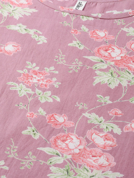 Women Pink & Green Straight Floral Printed Kurta And Skirt Set | LASVINI - Redefining Indian Fashion with Elegance