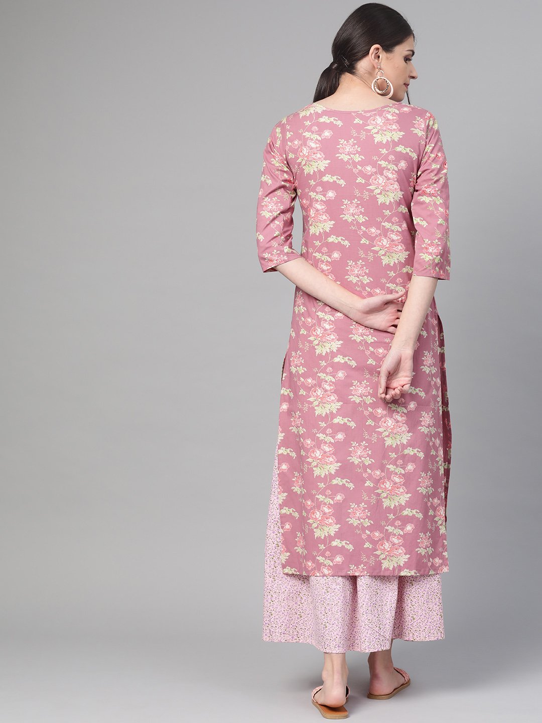 Women Pink & Green Straight Floral Printed Kurta And Skirt Set | LASVINI - Redefining Indian Fashion with Elegance