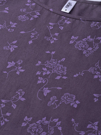 Women Purple &  Straight Floral Printed Kurta And Skirt Set | LASVINI - Redefining Indian Fashion with Elegance