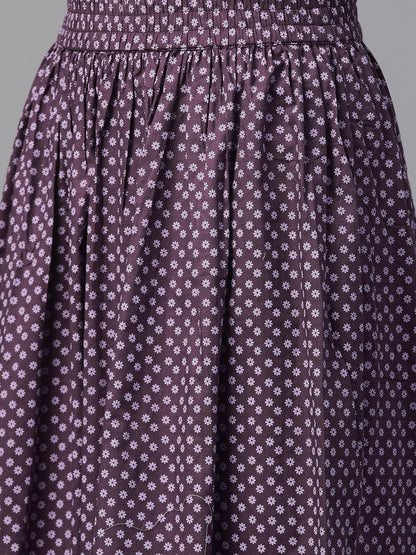 Women Purple &  Straight Floral Printed Kurta And Skirt Set | LASVINI - Redefining Indian Fashion with Elegance
