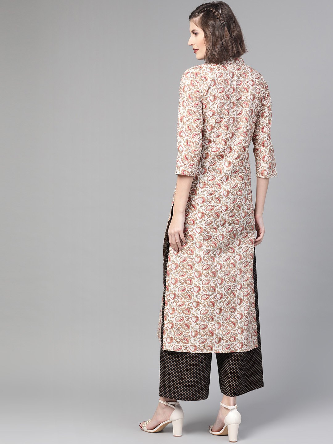 Women Off White & Beige Straight Floral Printed Kurta And Palazzos Set | LASVINI - Redefining Indian Fashion with Elegance