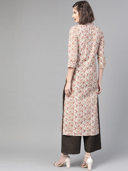 Women Off White & Beige Straight Floral Printed Kurta And Palazzos Set | LASVINI - Redefining Indian Fashion with Elegance