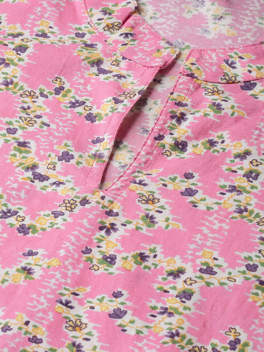 Women Pink & Off White Straight Floral Printed Kurta And Skirt Set | LASVINI - Redefining Indian Fashion with Elegance