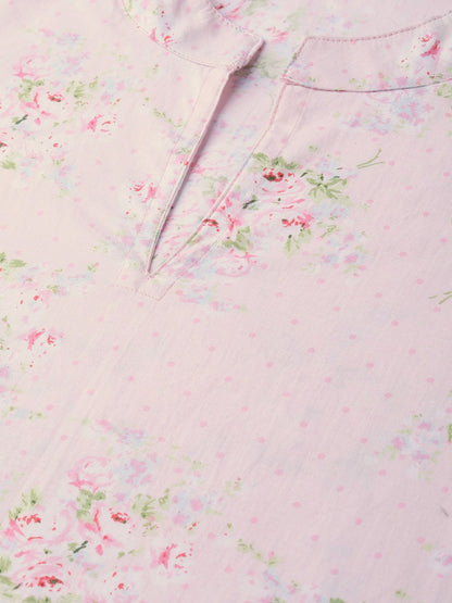 Women Pink & Green Straight Floral Printed Kurta And Skirt Set | LASVINI - Redefining Indian Fashion with Elegance