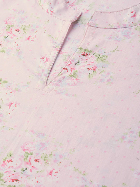 Women Pink & Green Straight Floral Printed Kurta And Skirt Set | LASVINI - Redefining Indian Fashion with Elegance