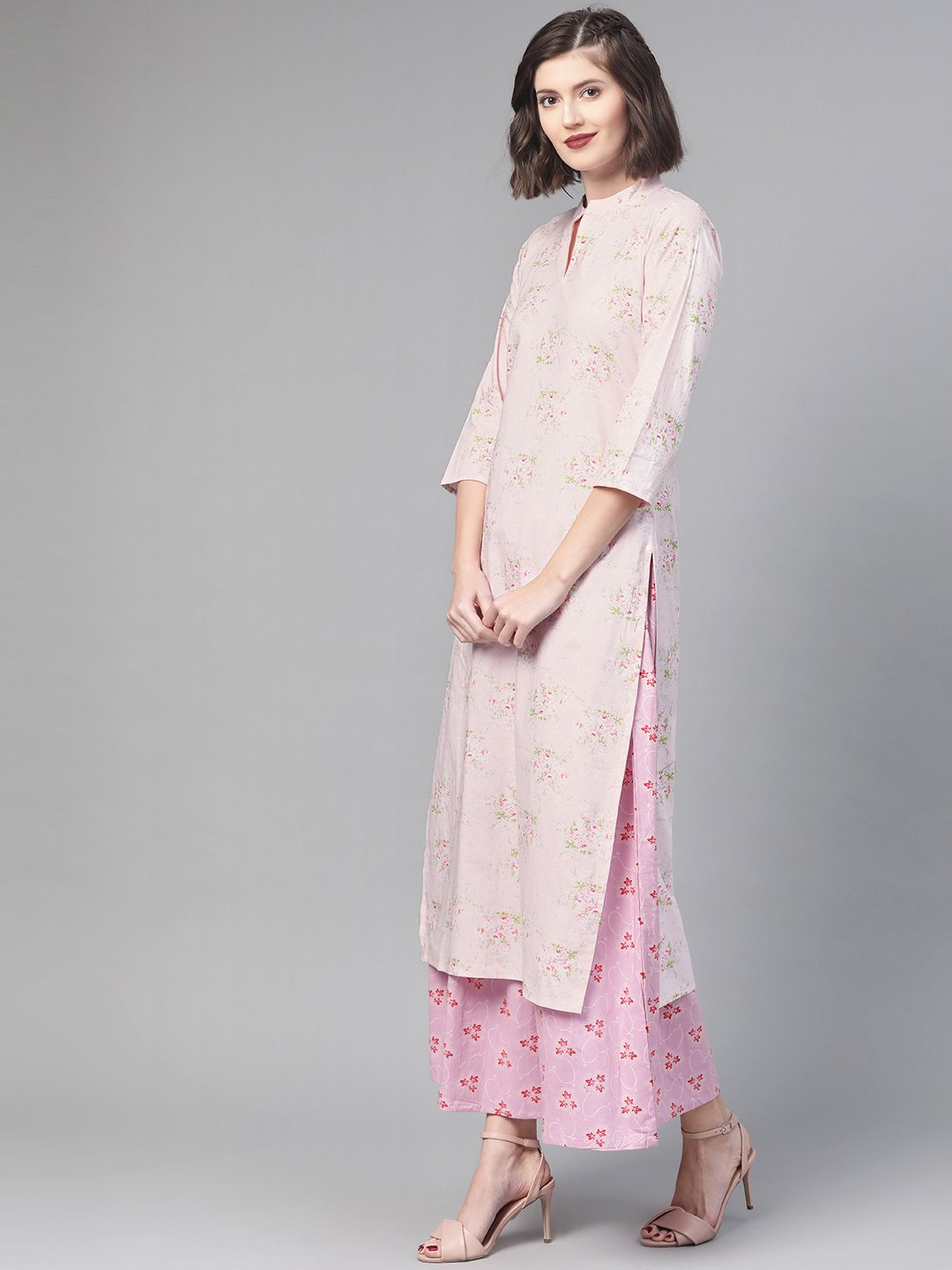 Women Pink & Green Straight Floral Printed Kurta And Skirt Set | LASVINI - Redefining Indian Fashion with Elegance