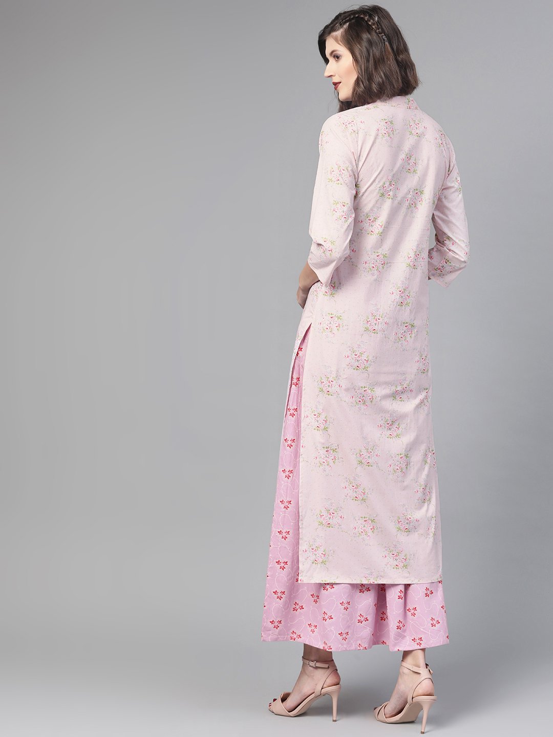 Women Pink & Green Straight Floral Printed Kurta And Skirt Set | LASVINI - Redefining Indian Fashion with Elegance