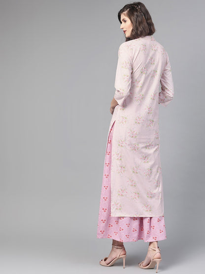 Women Pink & Green Straight Floral Printed Kurta And Skirt Set | LASVINI - Redefining Indian Fashion with Elegance