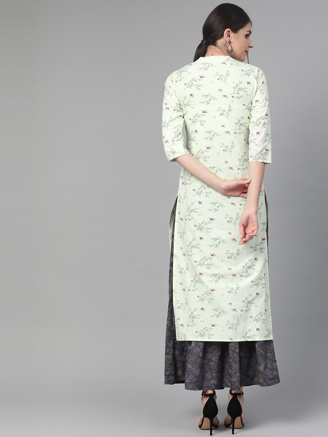 Women Green & Pink Straight Floral Printed Kurta And Skirt Set | LASVINI - Redefining Indian Fashion with Elegance