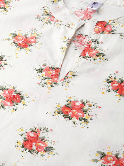 Women Off White & Peach Straight Floral Printed Kurta And Palazzos Set | LASVINI - Redefining Indian Fashion with Elegance