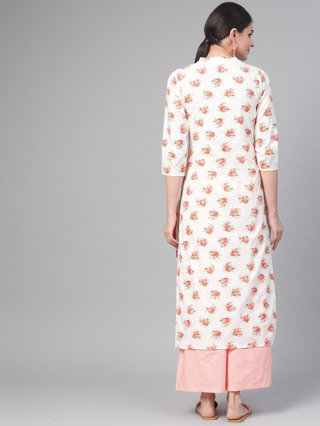 Women Off White & Peach Straight Floral Printed Kurta And Palazzos Set | LASVINI - Redefining Indian Fashion with Elegance
