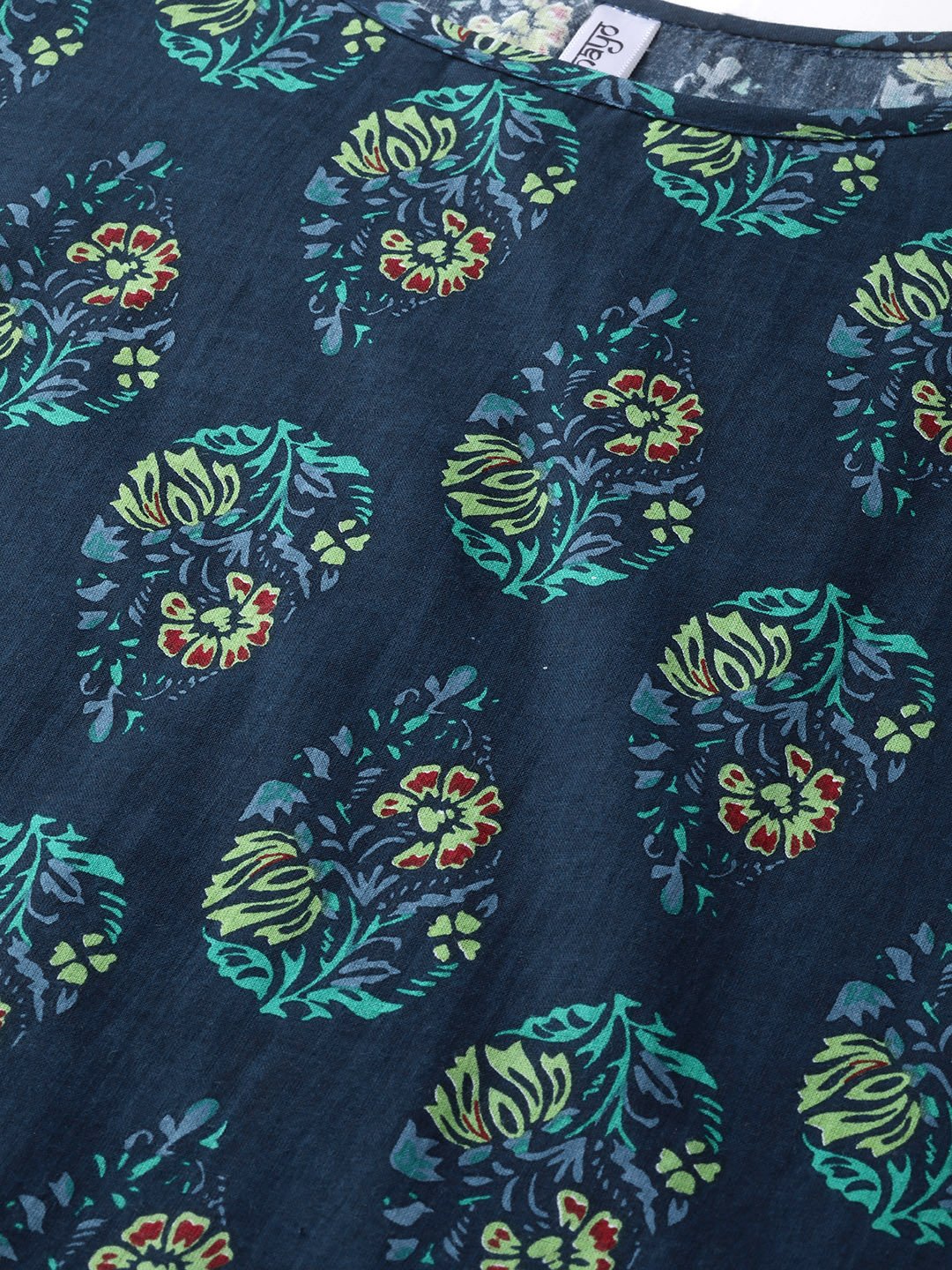 Women Navy Blue & Green Straight Ethnic Motifs Printed Kurta And Skirt Set | LASVINI - Redefining Indian Fashion with Elegance