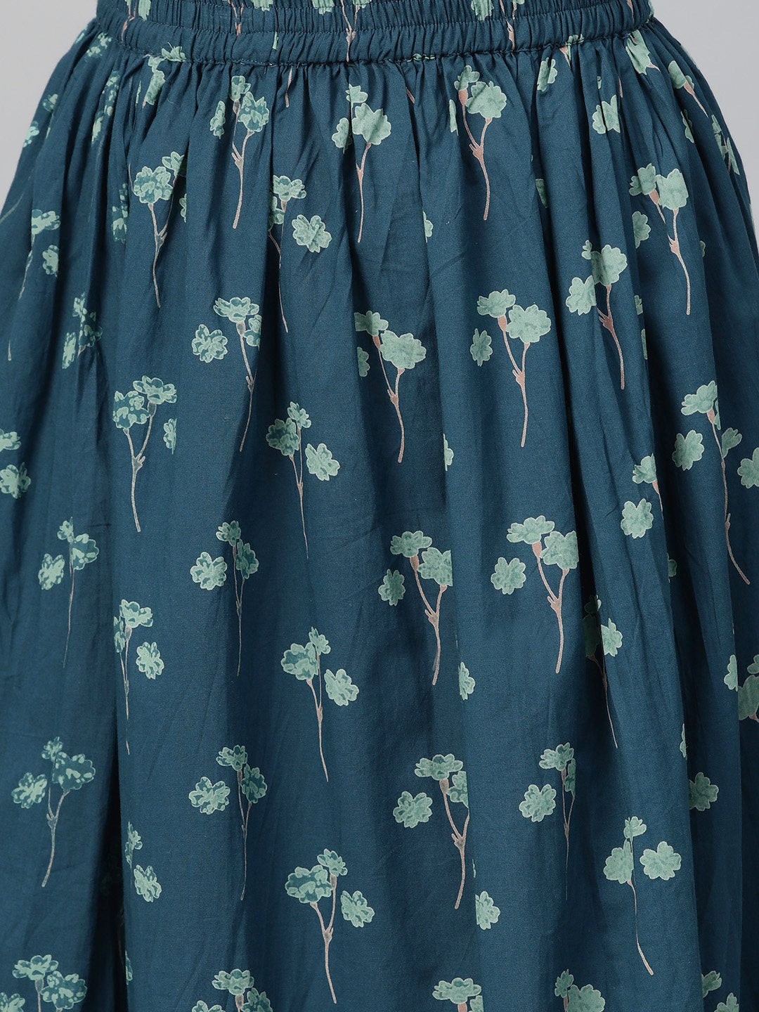 Women Teal & Navy Blue Straight Floral Printed Kurta And Skirt Set | LASVINI - Redefining Indian Fashion with Elegance