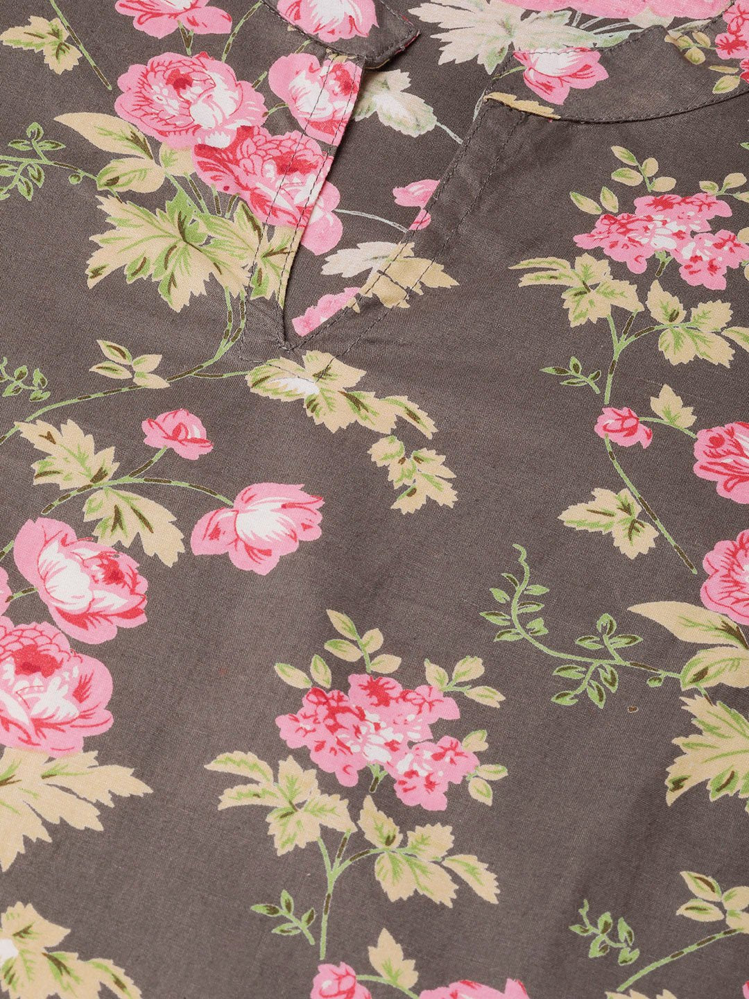 Women Grey & Pink Straight Floral Printed Kurta And Palazzos Set | LASVINI - Redefining Indian Fashion with Elegance