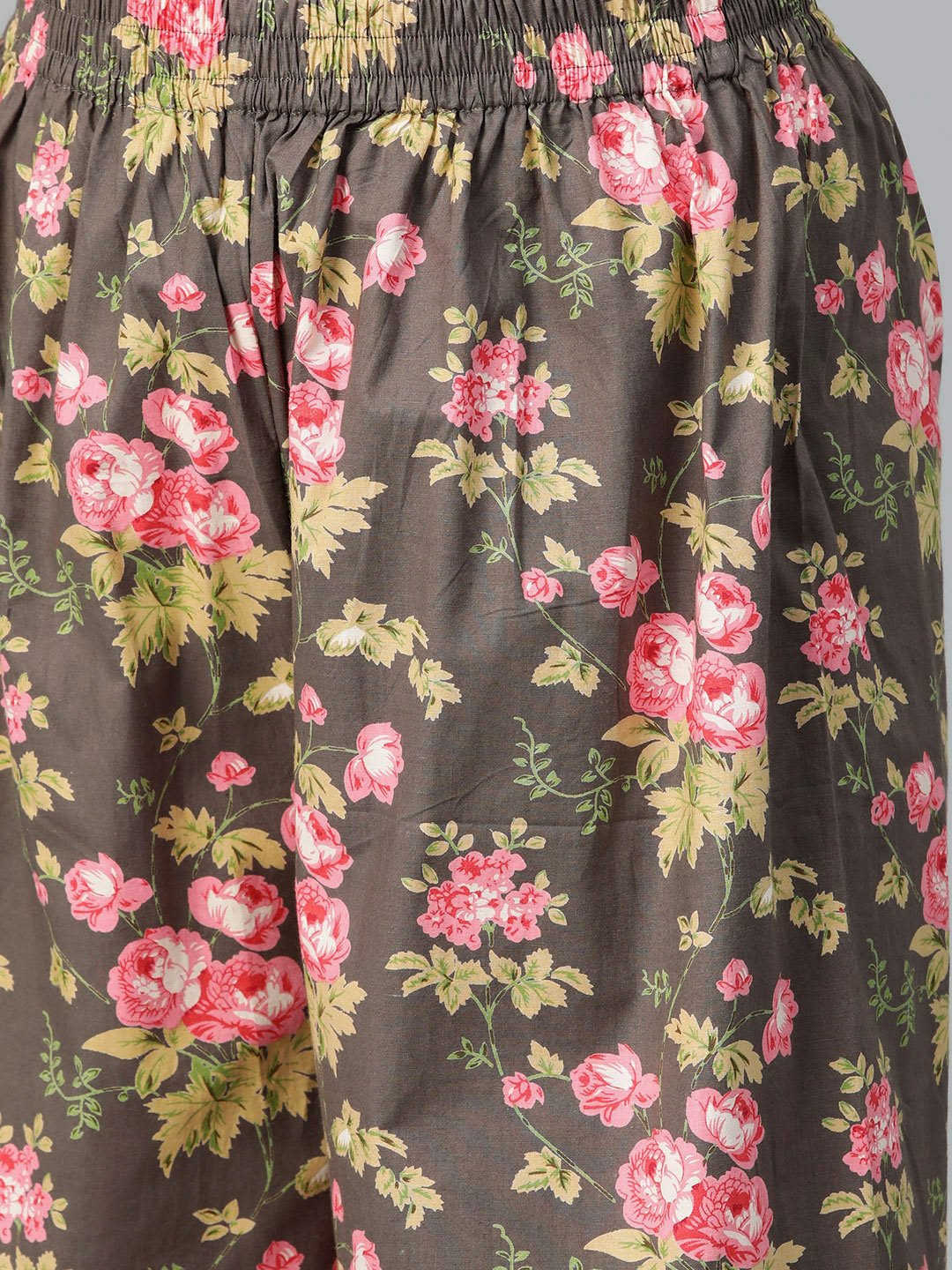 Women Grey & Pink Straight Floral Printed Kurta And Palazzos Set | LASVINI - Redefining Indian Fashion with Elegance