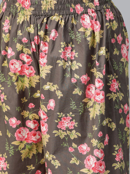 Women Grey & Pink Straight Floral Printed Kurta And Palazzos Set | LASVINI - Redefining Indian Fashion with Elegance